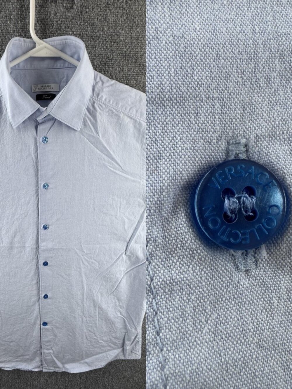 Versace Collection Trend Blue Button Up Shirt 16.5 (42) Long Sleeve Cotton Men